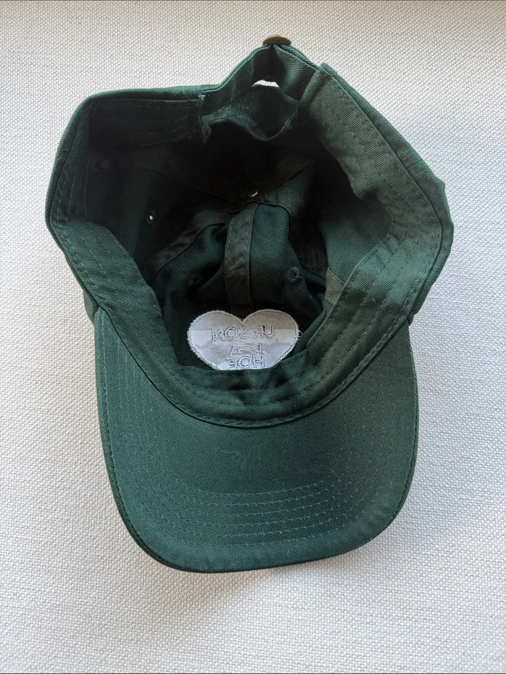 Dark Green Embroidered Heart Cap - 'UR SON IS A H*'